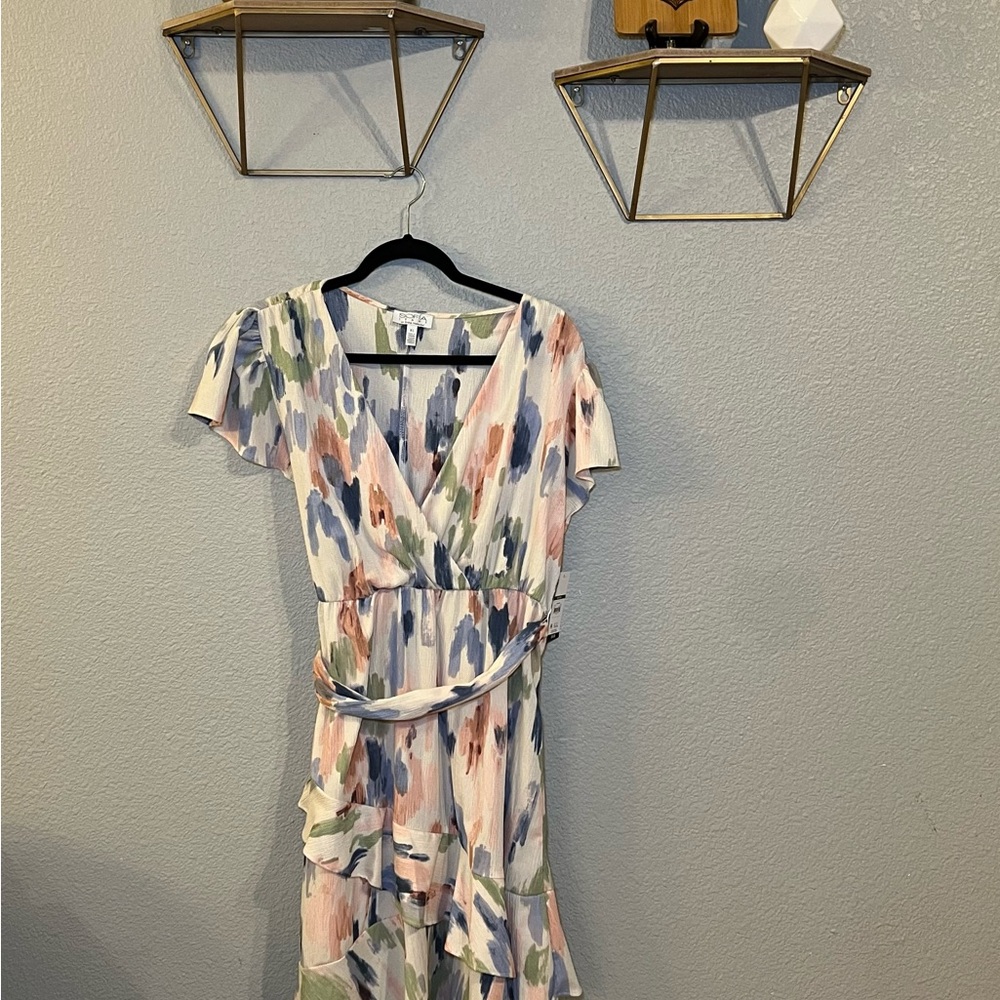 Sofia by Sofia Vergara Pink and Cream Wrap Sundress